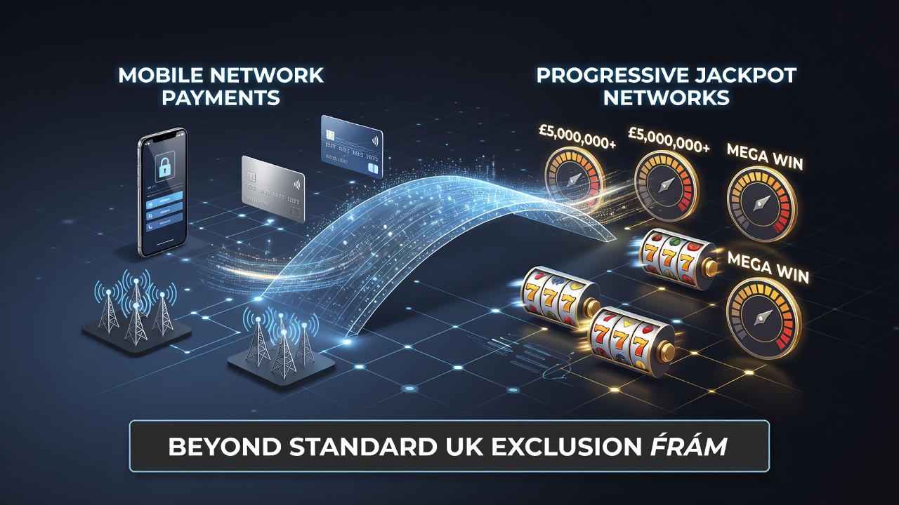 Network diagram showing connections between mobile carriers, payment processors, and international progressive jackpot servers