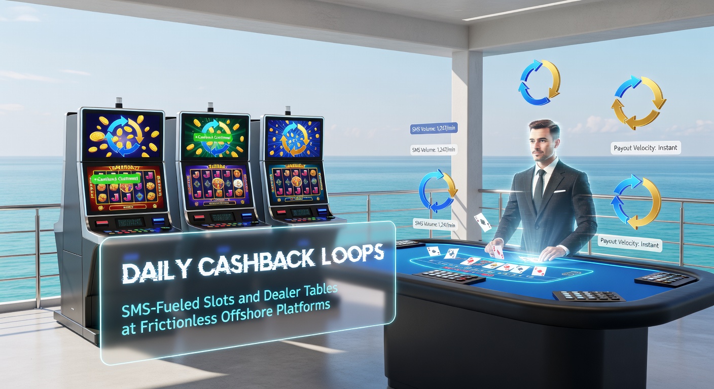 Dynamic screenshot of a live dealer blackjack table integrated with SMS deposit prompts and a ticking cashback meter on an offshore casino app