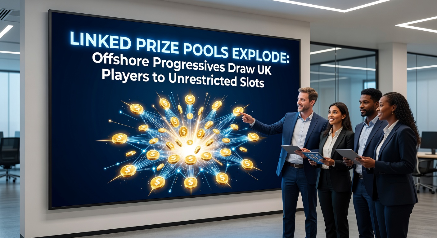 Screenshot of interconnected progressive slot networks on an offshore casino dashboard, showing multiple jackpot tiers climbing in real-time with international player bets pouring in