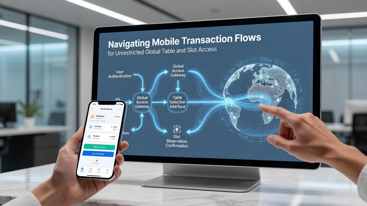 Diagram showing secure mobile transaction pathways for global slot and table game access
