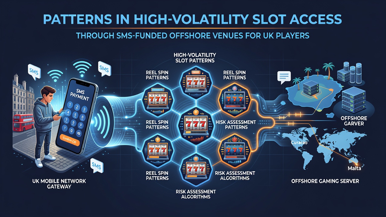 Chart displaying demographic breakdown and session timing for UK players using SMS payments at offshore high-volatility slot venues