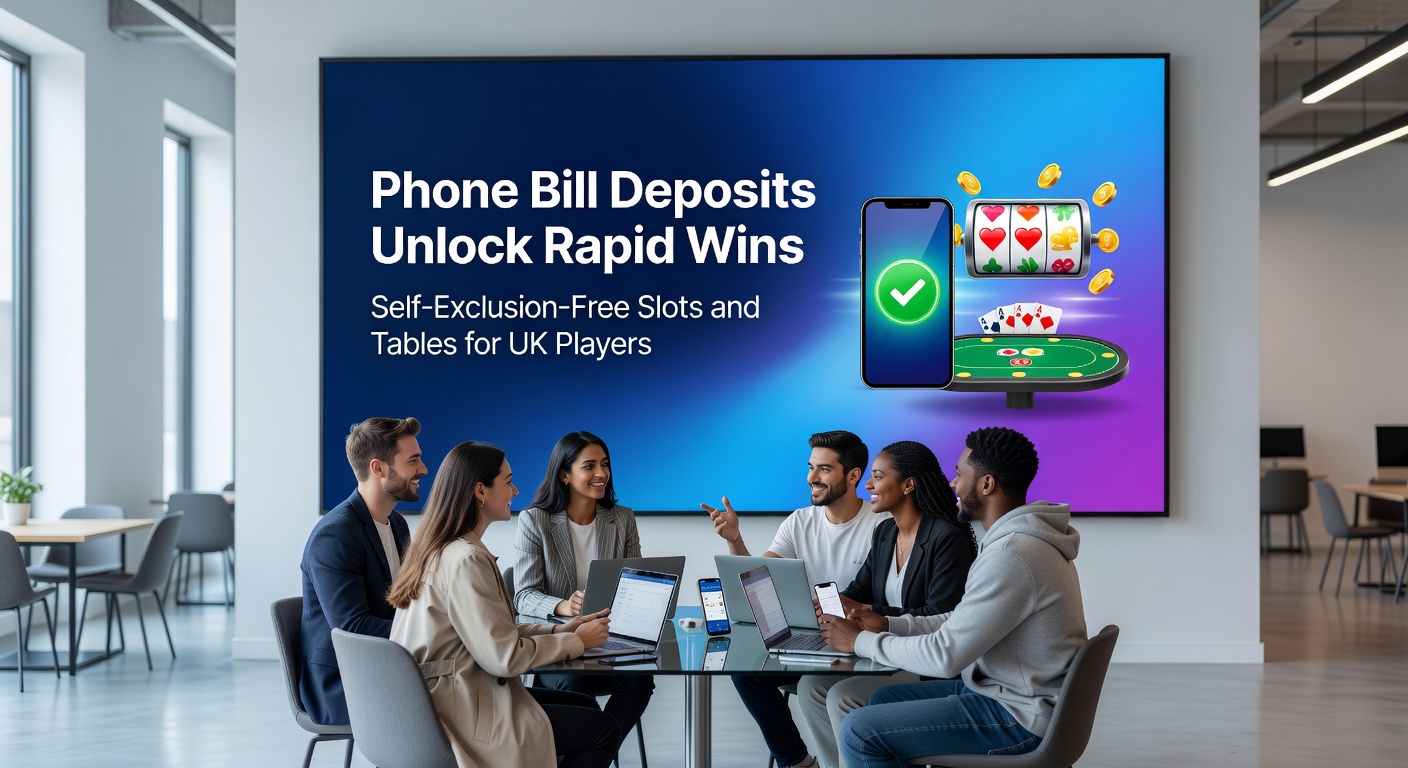 Dynamic image of a UK player using phone bill deposit on a tablet to play live blackjack table, with winning chips stacking up in a self-exclusion-free casino environment